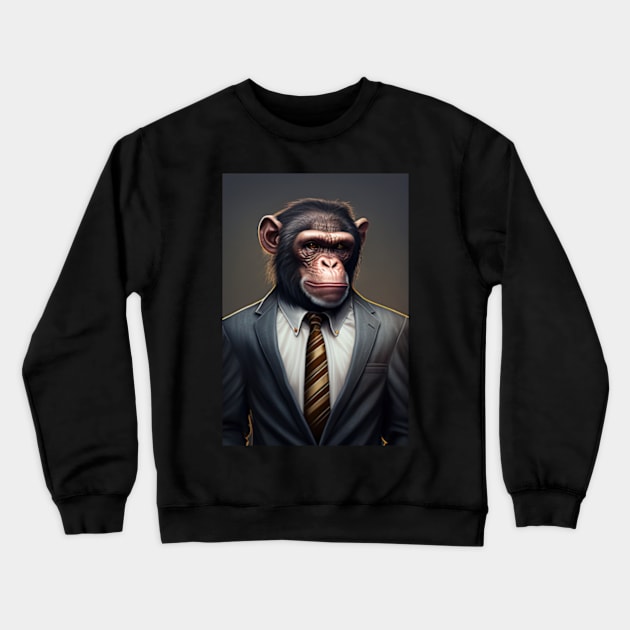 Adorable Monkey In A Suit - Fierce Chimpanzee Animal Print Art For Fashion Lovers Crewneck Sweatshirt by Whimsical Animals